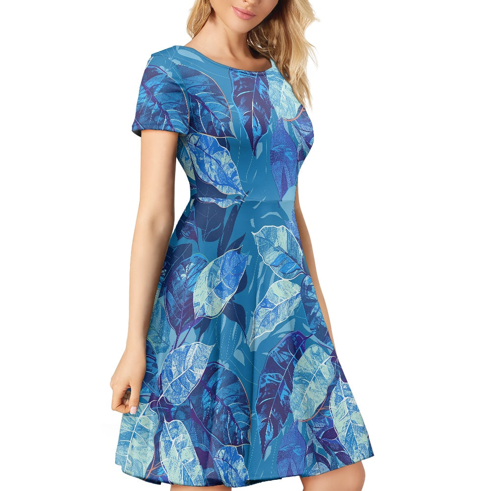 Luxtrini Womens Scoop Neck Short Sleeve Ruffle Dress with Nature-Inspired Ethnic Patterns - Custom Handmade, Versatile for All Occasions