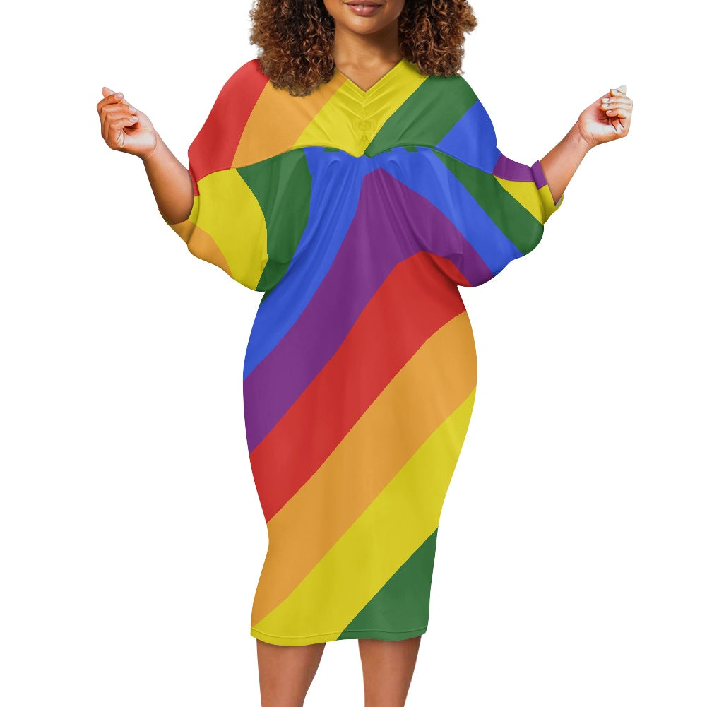 Rainbow Bat-sleeve hip dress
