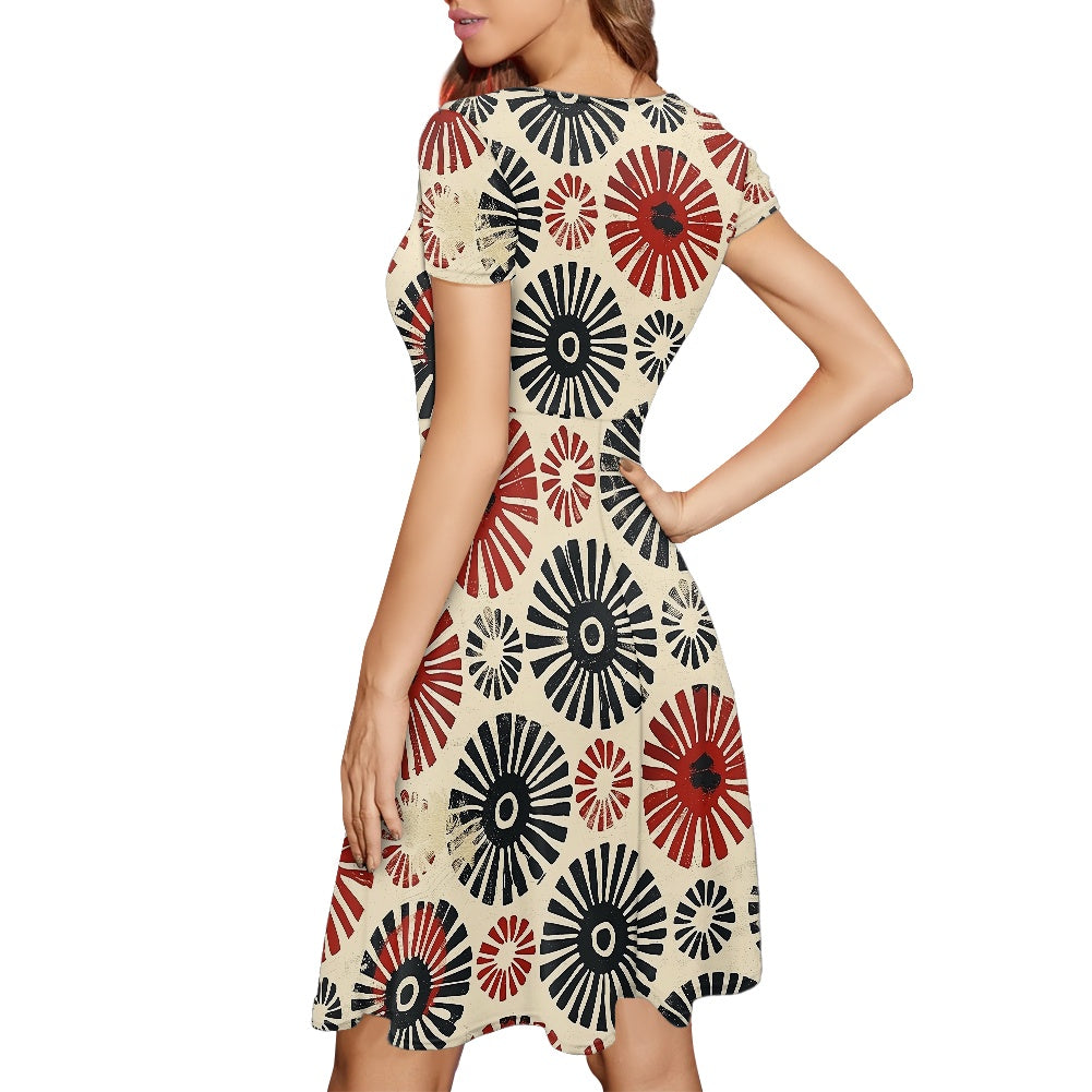Women Scoop Neck Short Sleeve Ruffle Dress