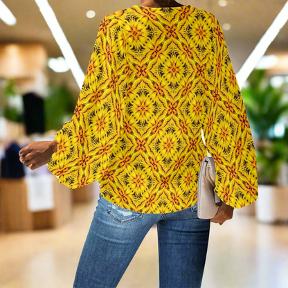 Toghu V-Neck Chiffon Puff Sleeve Blouse by Luxtrini