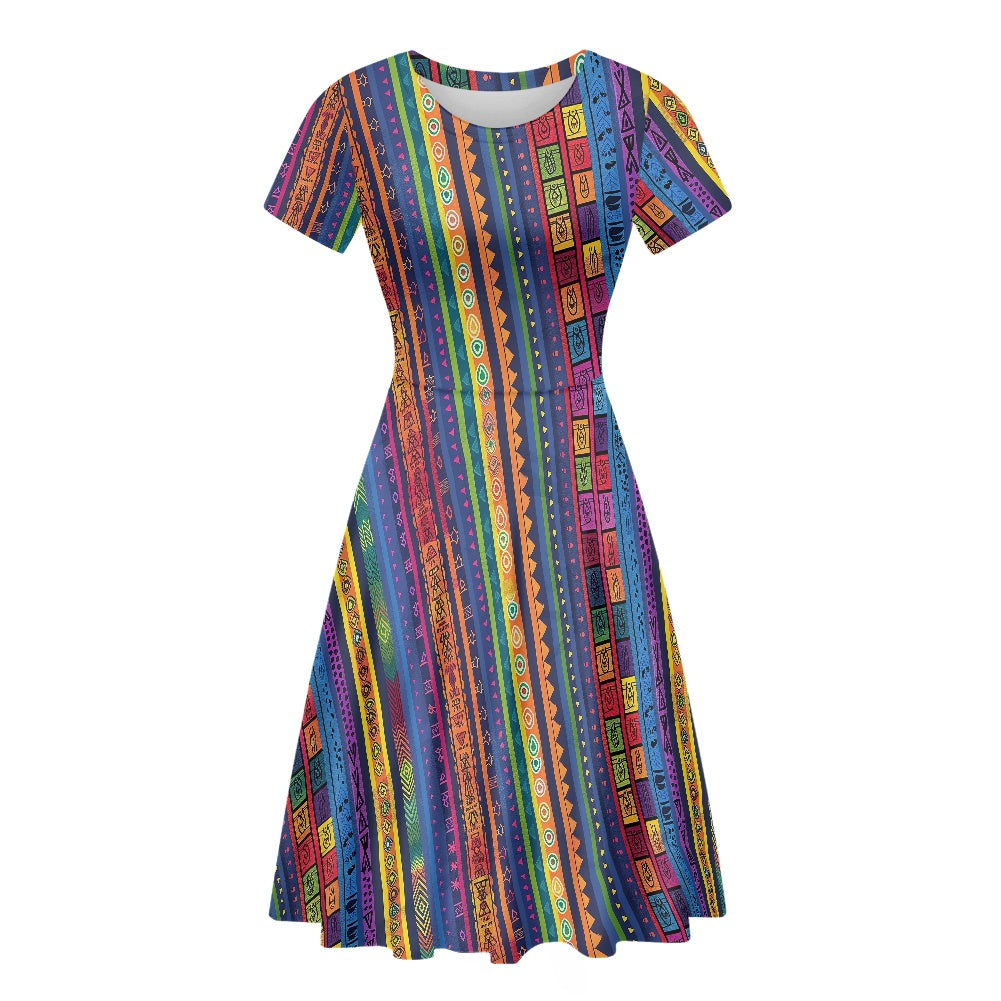 Women Scoop Neck Short Sleeve Ruffle Dress white