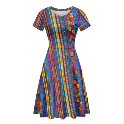 Women Scoop Neck Short Sleeve Ruffle Dress white