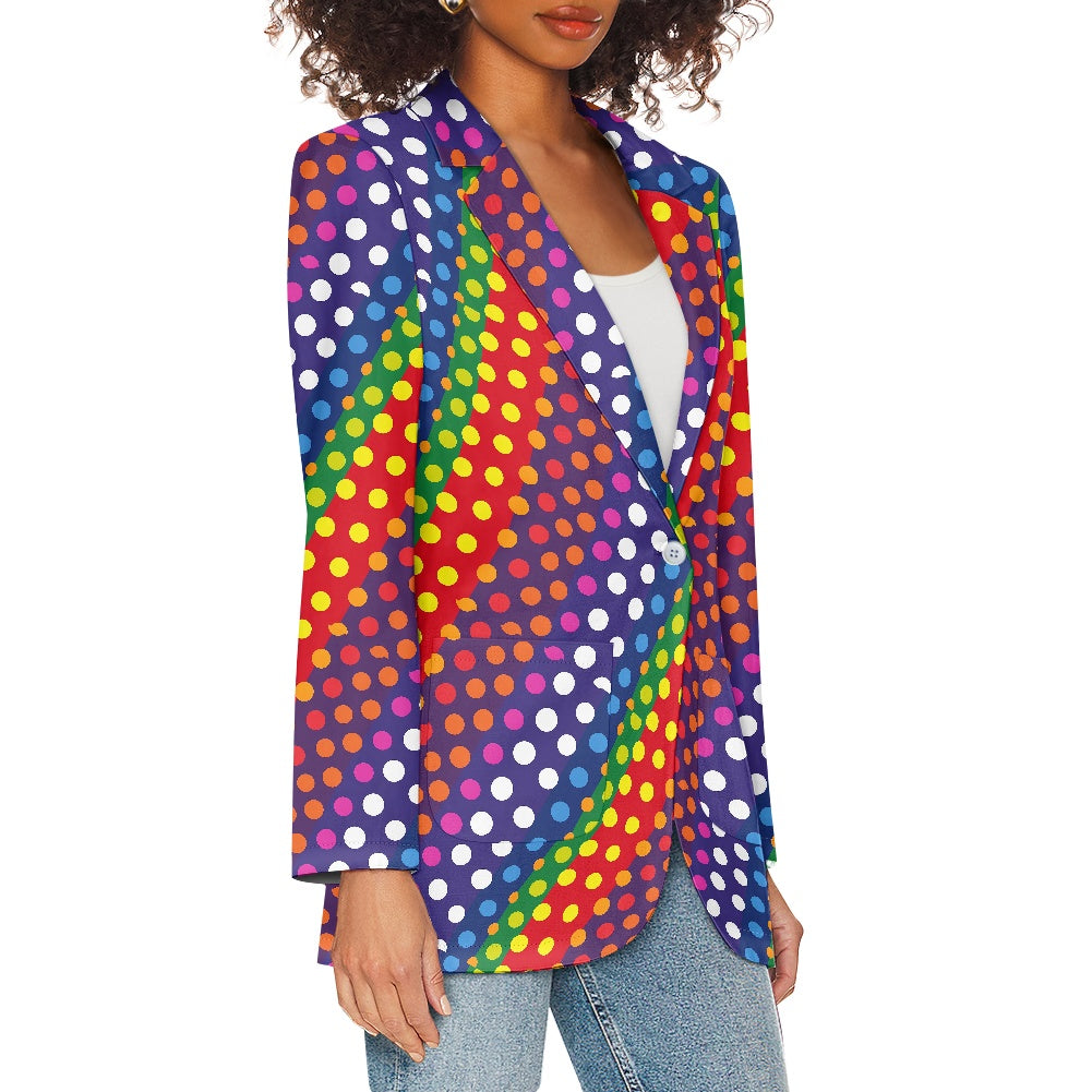 LGBTQ-Friendly Rainbow Polka Dot Ladies Casual Blazer by Luxtrini