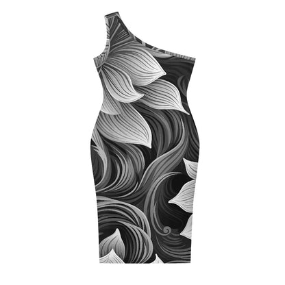 Discover Elegance: Luxtrini's One-Shoulder Slim Dress - Tropical Grey white