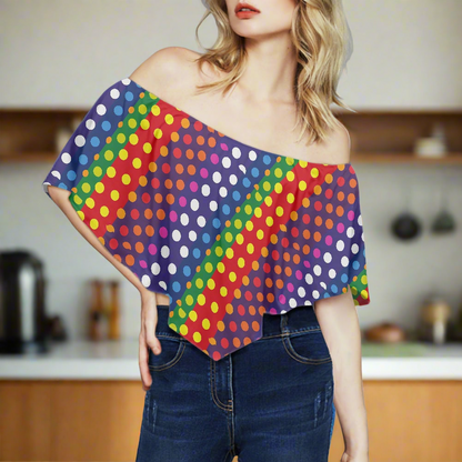 LGBTQ-Friendly Rainbow Polka Dot 
Off Shoulder Lady Blouse by Luxtrini