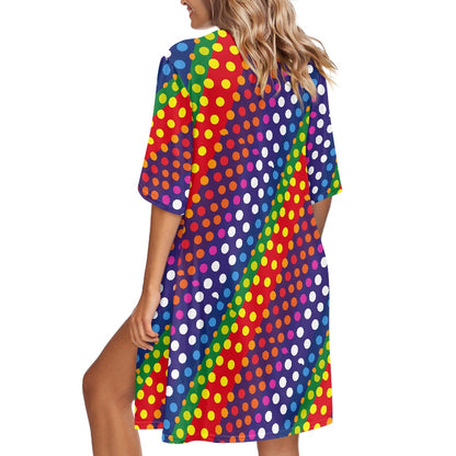 LGBTQ-Friendly Rainbow Polka Dot Versatile Three-Quarter Sleeve Kimono Cover-Up for Beach or Casual Wear by Luxtrini