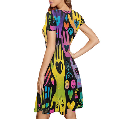 Women Scoop Neck Short Sleeve Ruffle Dress