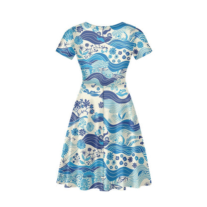 Blue Ocean Women V-Neck Short Sleeve Ruffle Dress