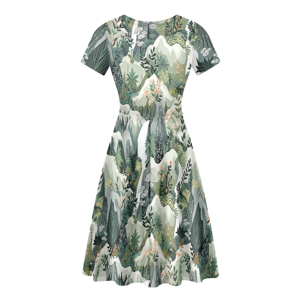 Women Scoop Neck Short Sleeve Ruffle Dress