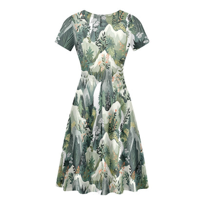 Women Scoop Neck Short Sleeve Ruffle Dress