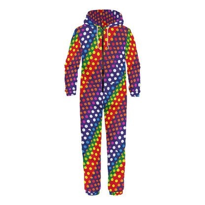 LGBTQ-Friendly Rainbow Polka Dot Women's Hooded Long Sleeve Jumpsuit by Luxtrini