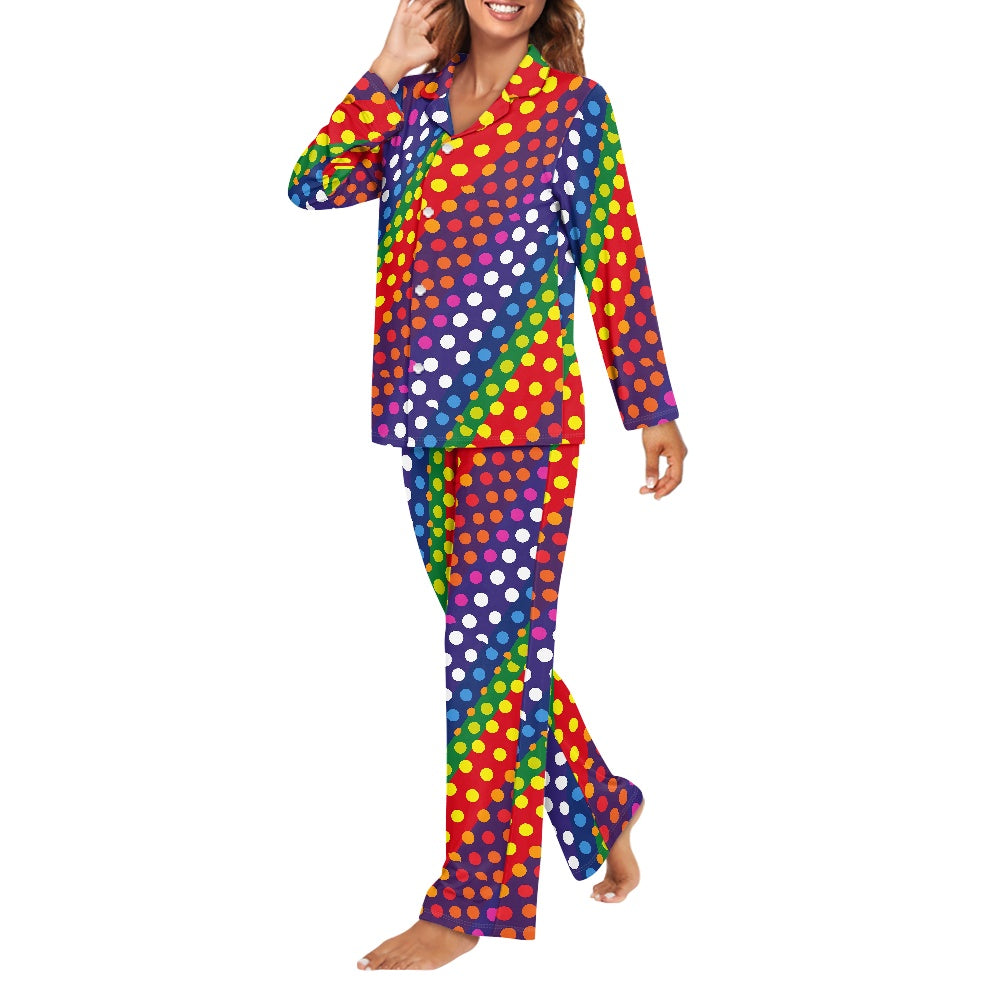 Rainbow Polka Dot Pajama Set (Buttons)