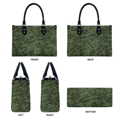 Women's Natural Opulence: Forest Green with Intricate Grain Details PU Leather Twill Handbag