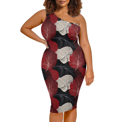 Discover Elegance: Luxtrini's One-Shoulder Slim Dress - Red Tropical