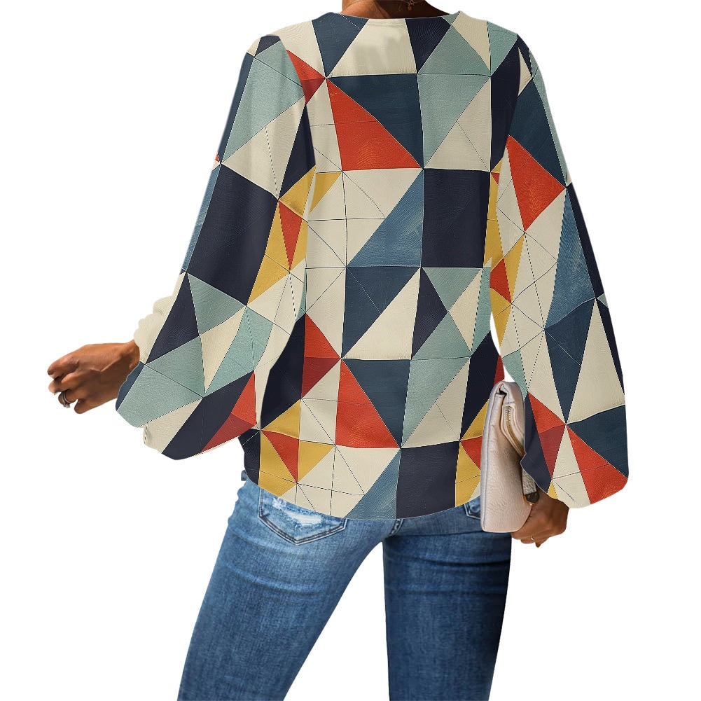 V-Neck Chiffon Puff Sleeve Blouse by Luxtrini