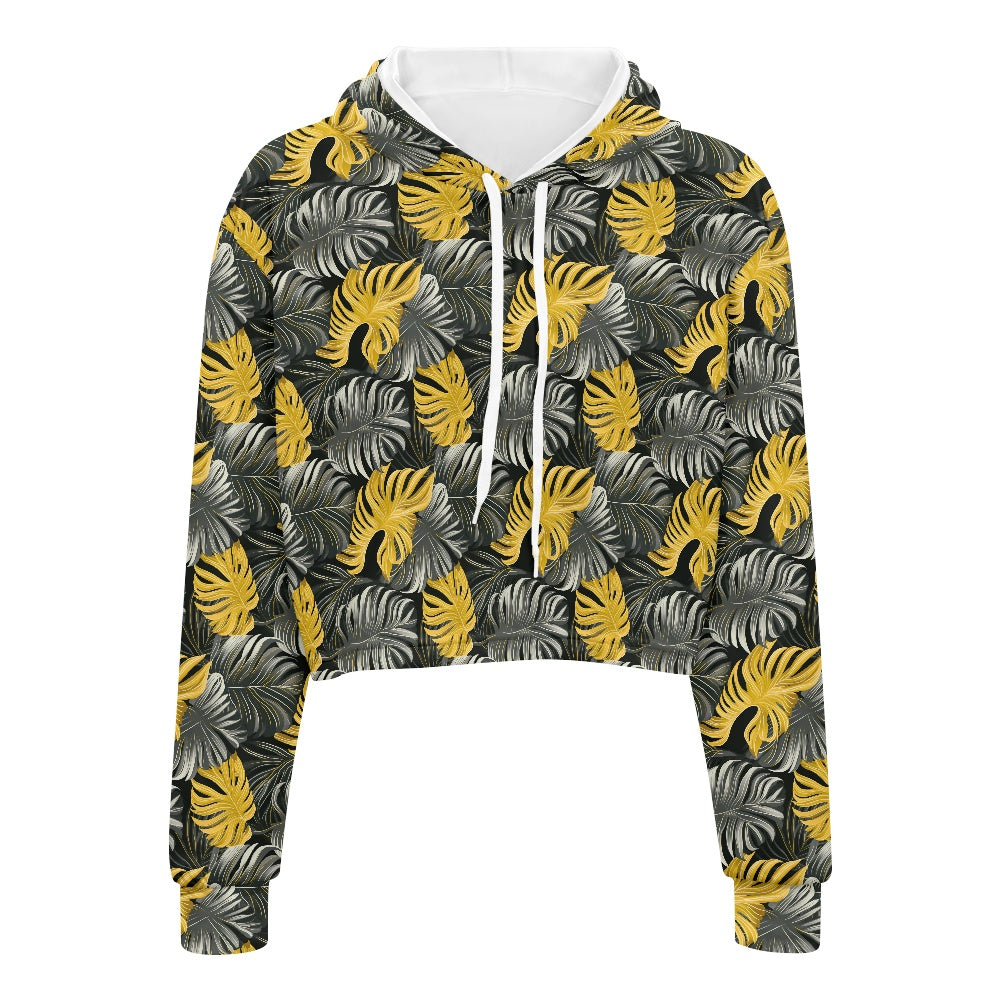 Women's midriff-baring sweatshirt - Tropical white