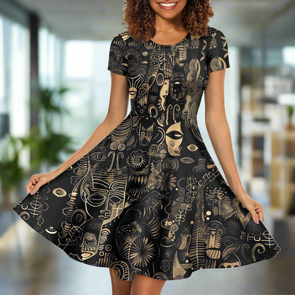 Women Scoop Neck Short Sleeve Ruffle Dress