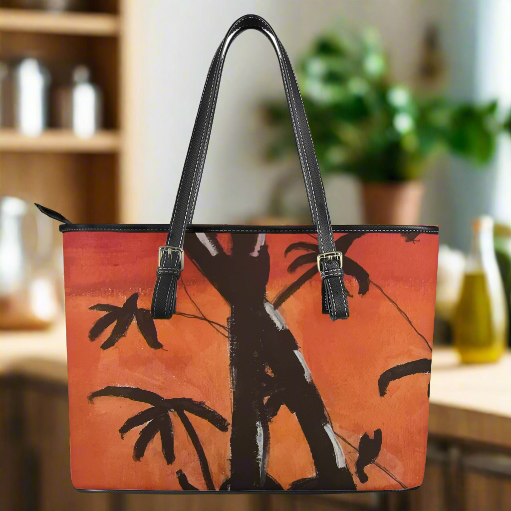 Bamboo at Sunset Leather Tote Bags