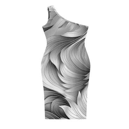 Discover Elegance: Luxtrini's One-Shoulder Slim Dress - Gray Tropical white