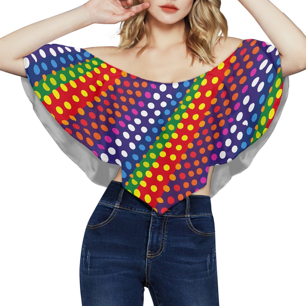 LGBTQ-Friendly Rainbow Polka Dot 
Off Shoulder Lady Blouse by Luxtrini