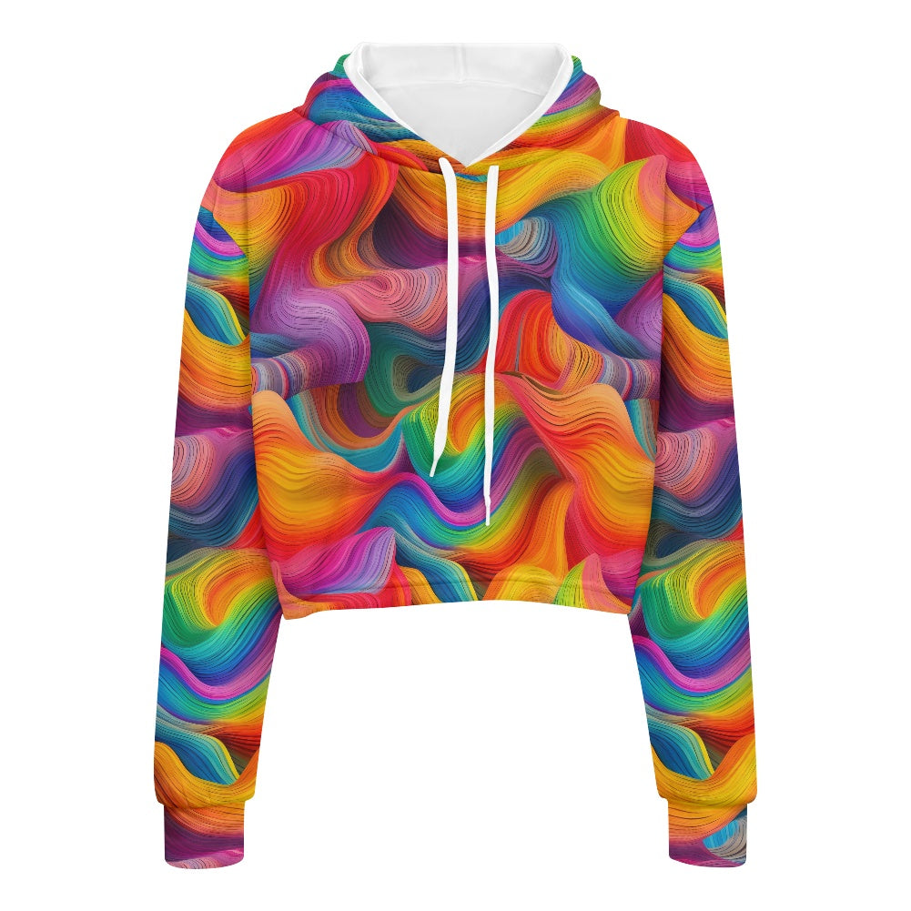 Women's midriff-baring sweatshirt - Rainbow white