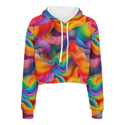 Women's midriff-baring sweatshirt - Rainbow white