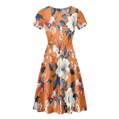 Women Scoop Neck Short Sleeve Ruffle Dress