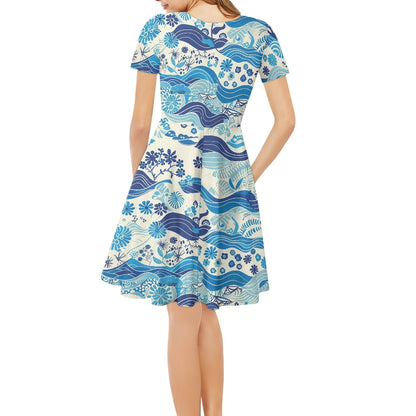 Blue Ocean Women V-Neck Short Sleeve Ruffle Dress