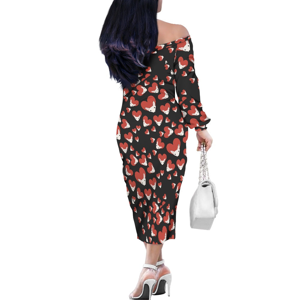 Love A Bull Women Long Sleeve Off Shoulder Midi Dress