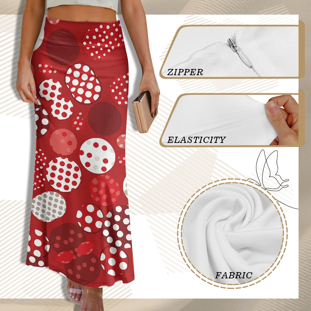 Red Polka Dot High Waist Long Skirt for Women