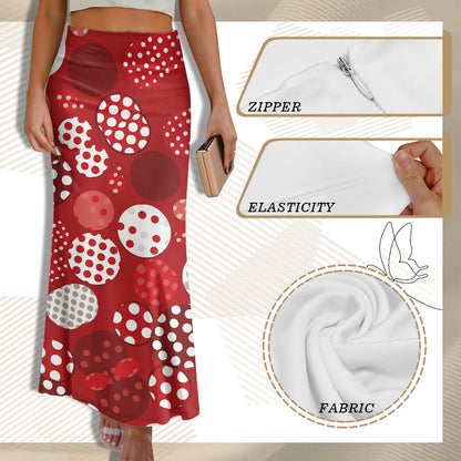 Red Polka Dot High Waist Long Skirt for Women