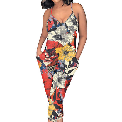 Tropical Floral Rompers - Exclusive One-of-a-Kind Luxury Romper - Limited Edition, Ethically Made, and Stylishly Comfortable white