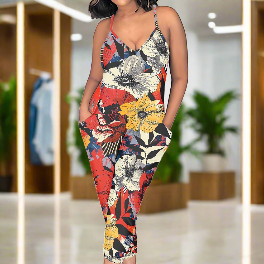 Tropical Floral Rompers - Exclusive One-of-a-Kind Luxury Romper - Limited Edition, Ethically Made, and Stylishly Comfortable