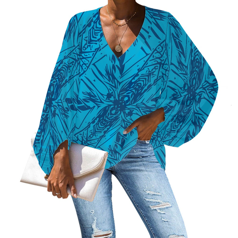 V-Neck Puff Sleeve Chiffon Blouse white