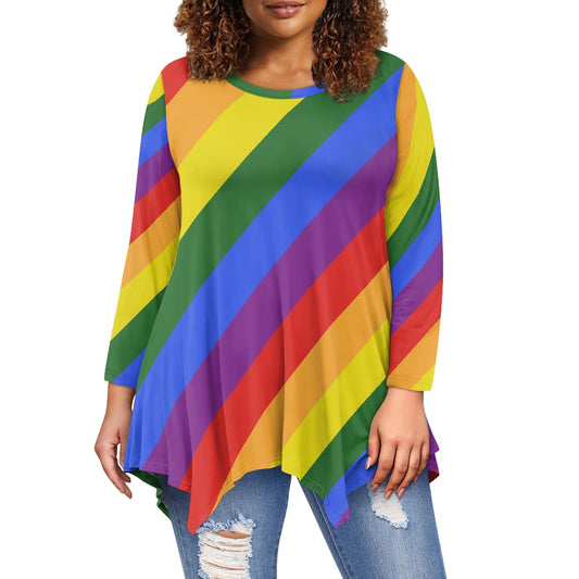 Rainbow Women's irregular long sleeve tops