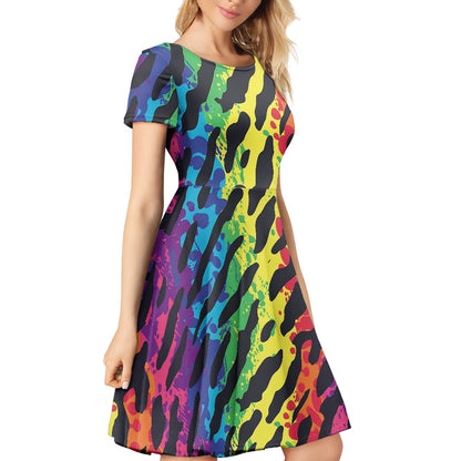 Women Scoop Neck Short Sleeve Ruffle Dress