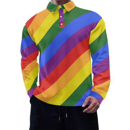 Rainbow Long Sleeve Polo Collar Shirt