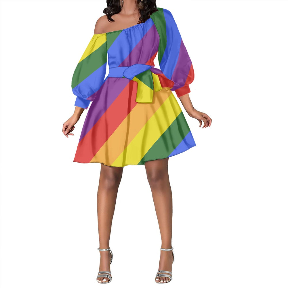 Rainbow One-Shoulder Dress white