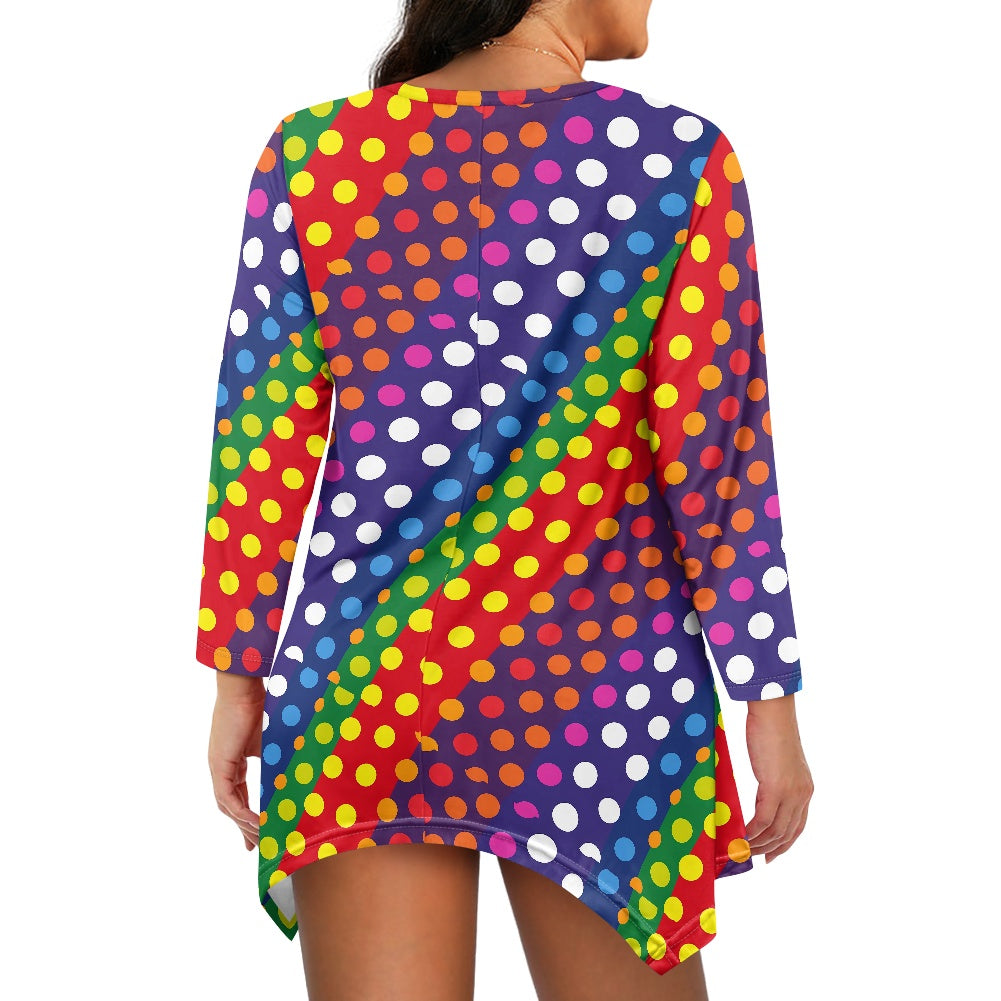Rainbow Polka Dot Irregular V-neck top and skirt