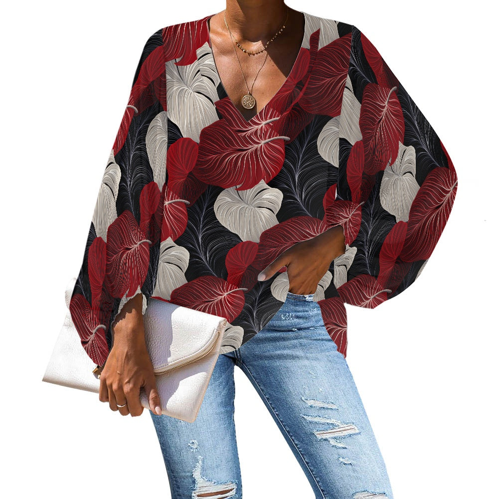 V-Neck Puff Sleeve Chiffon Blouse white