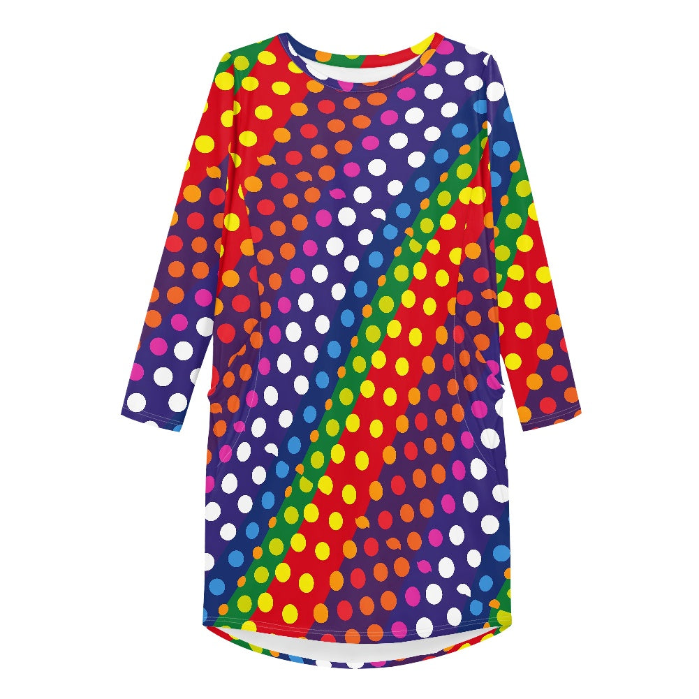 LGBTQ-Friendly Rainbow Polka Dot Long Sleeve Nightdress by Luxtrini