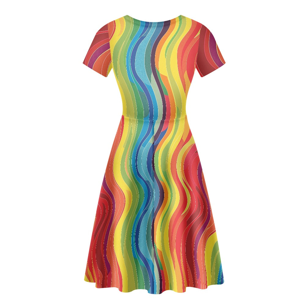 Women Scoop Neck Short Sleeve Ruffle Dress