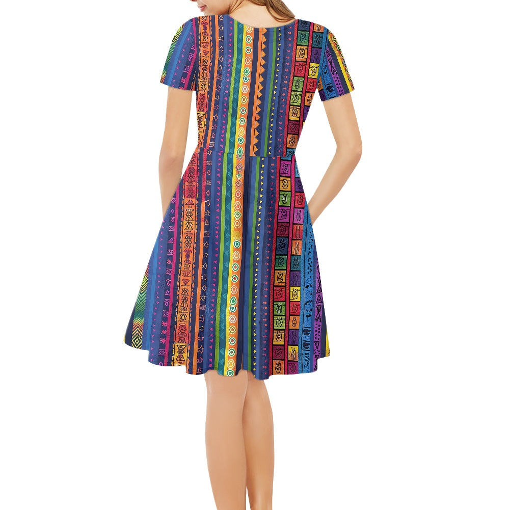 Women V-Neck Short Sleeve Ruffle Dress