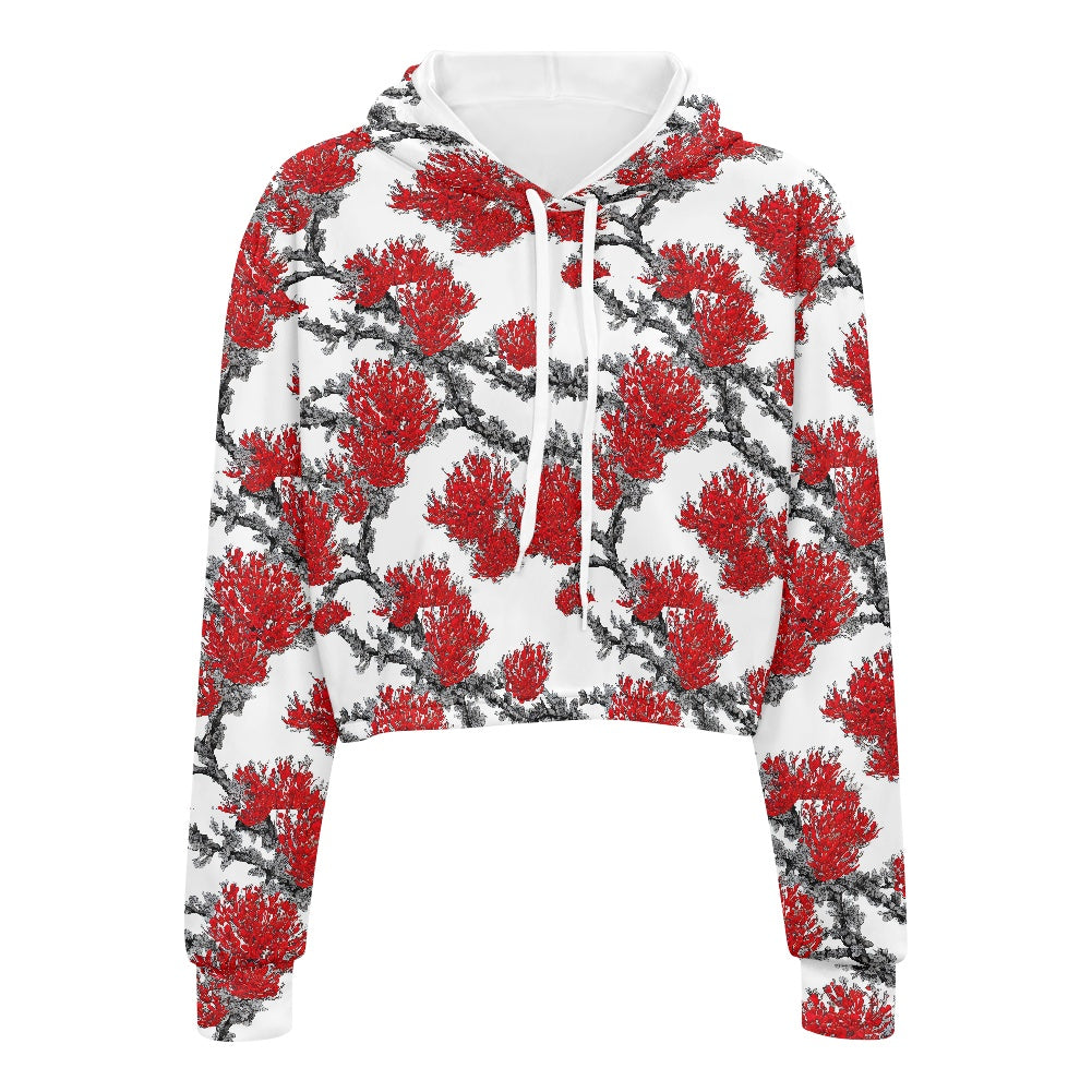 Women's midriff-baring sweatshirt - Red Floral white