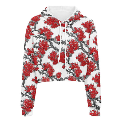 Women's midriff-baring sweatshirt - Red Floral white