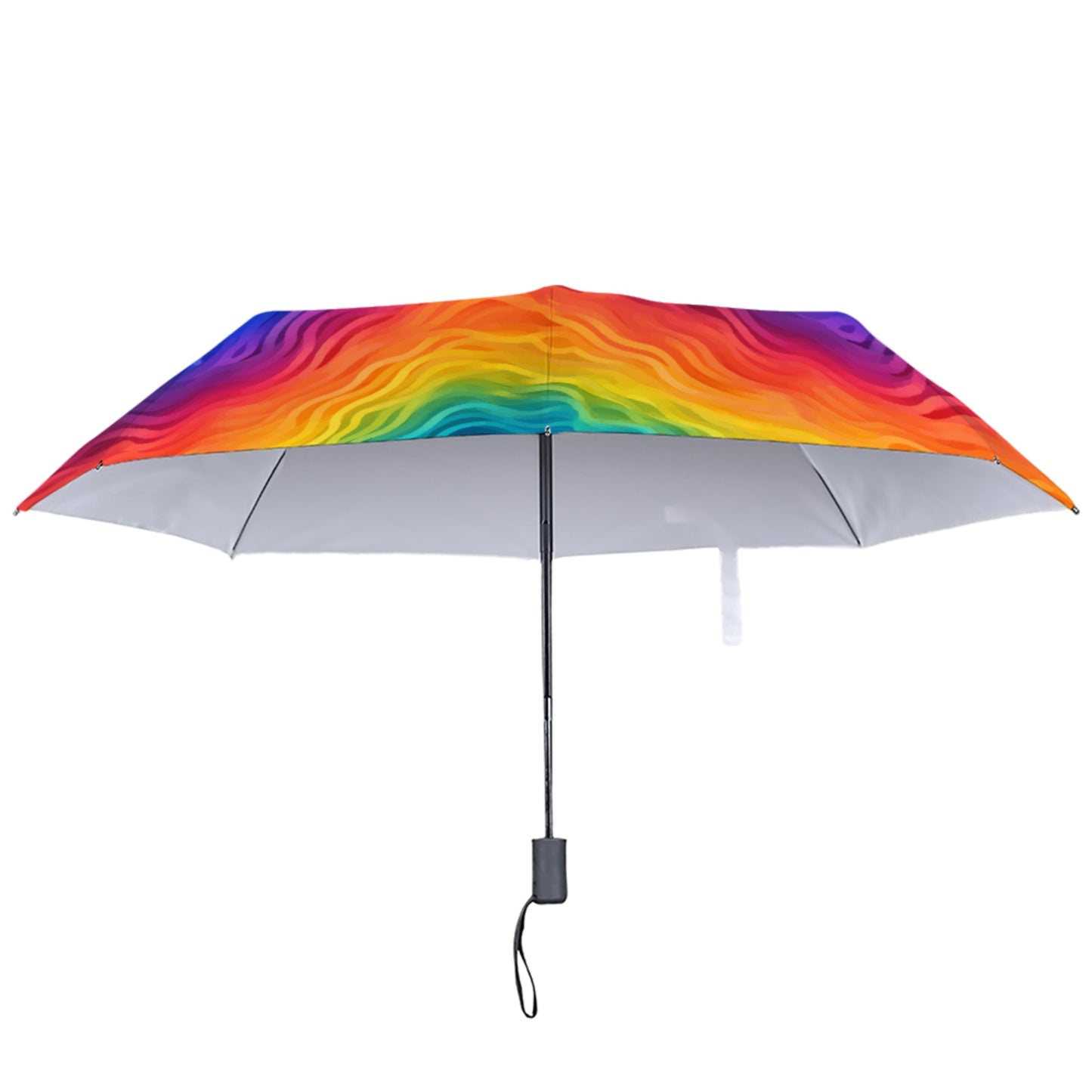 Rainbow Wave Compact Travel Umbrella – Windproof, Waterproof, One-Touch Foldable Umbrella with Artistic Abstract Print white