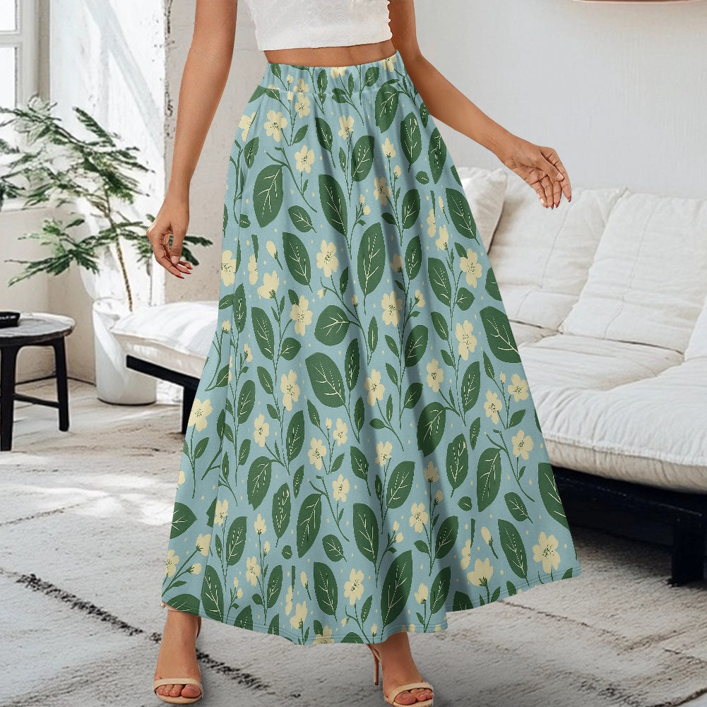 Vintage Garden Bloom Skirt – Handmade Boho Maxi Skirt with Pockets | Eco-Friendly Blue & Green Flora