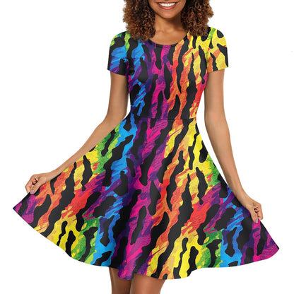 Women Scoop Neck Short Sleeve Ruffle Dress