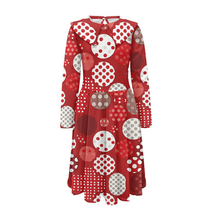Red Polka Dot Children's Long Sleeve Baby Collar Dress