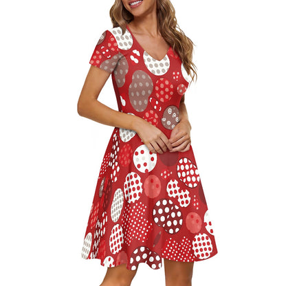 Retro Polka Dot Red Fit & Flare V-Neck Dress – Vintage-Inspired Party Dress